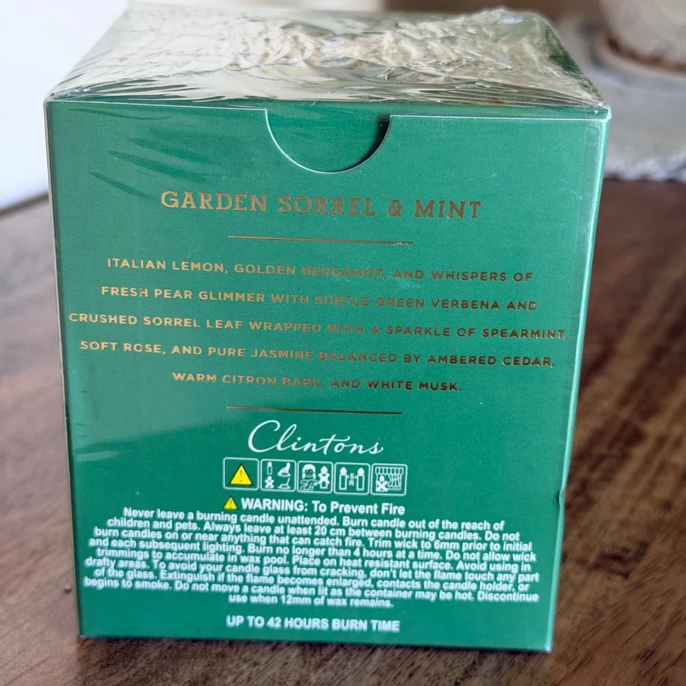 Clintons London Garden Sorrel & Mint Scented Candle Sealed Green Home Fragrance‎